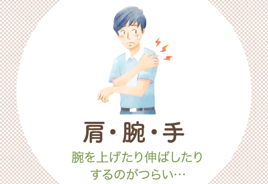 肩・腕・手：手や腕・肩に痛みがある。動かすと違和感を感じる…